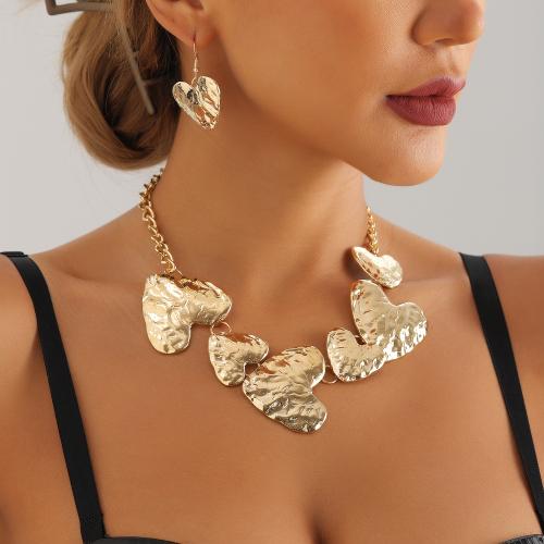Fashion Zinc Alloy Jewelry Sets, earring & necklace, Heart, gold color plated & for woman 