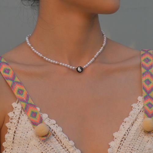 Fashion Iron Necklace, with Polymer Clay & Plastic Pearl, with 7cm extender chain, plated, fashion jewelry, gold cm 