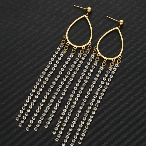 Fashion Fringe Earrings, 304 Stainless Steel, plated, fashion jewelry & with rhinestone 