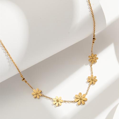 Stainless Steel Jewelry Necklace, 304 Stainless Steel, Flower, plated, fashion jewelry, golden cm 