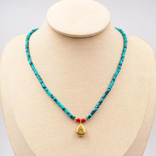 Turquoise Jewelry Necklace, Titanium Steel, with turquoise, with 6cm extender chain, plated, fashion jewelry, blue cm [