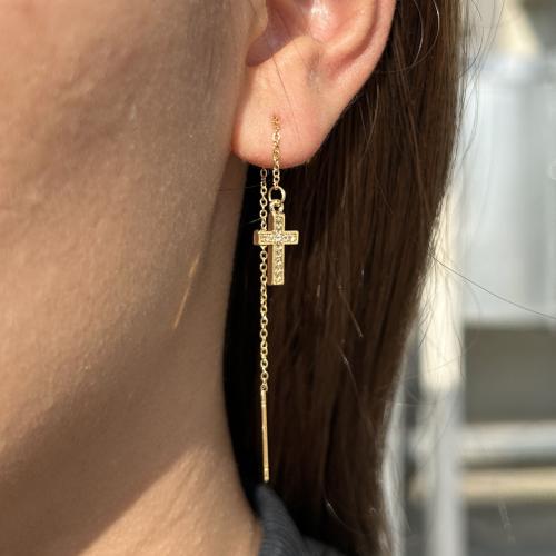 Stainless Steel Drop Earring, 304 Stainless Steel, with Brass, Cross, plated, fashion jewelry & micro pave cubic zirconia 