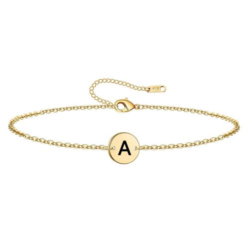 Stainless Steel Chain Bracelets, 304 Stainless Steel, plated, letters are from A to Z & Unisex, golden cm 
