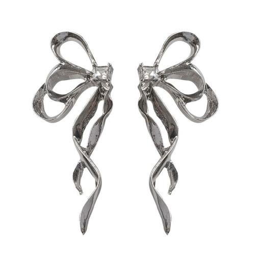 Zinc Alloy Rhinestone Drop Earring, Bowknot, fashion jewelry & for woman & with rhinestone, silver color 