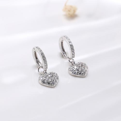 Silver Earring Zircon pavent Sterling, Argent sterling 925, coeur, bijoux de mode & pavé de micro zircon & pour femme Vendu par paire