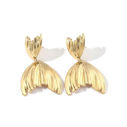 Stainless Steel Drop Earring, 304 Stainless Steel, Mermaid tail, 18K gold plated, fashion jewelry & for woman, golden 