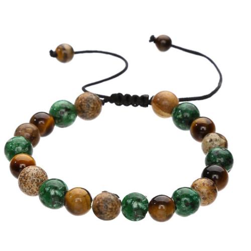 Gemstone Bracelets, African Turquoise, with Knot Cord & Picture Jasper & Tiger Eye, 12 Signs of the Zodiac, handmade, fashion jewelry & Unisex & adjustable Approx 19-30 cm 