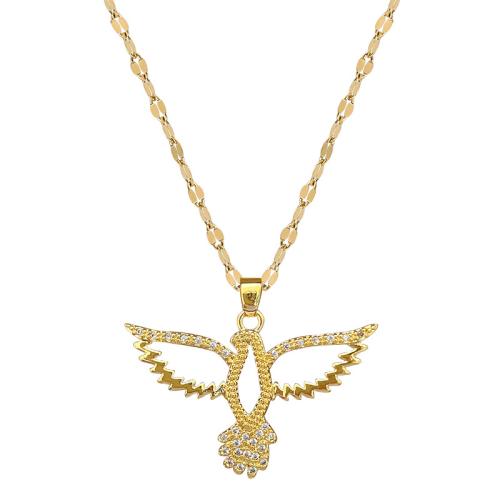 Stainless Steel Jewelry Necklace, 304 Stainless Steel Chain, with Brass, with 5cm extender chain, eagle, gold color plated, fashion jewelry & micro pave cubic zirconia & for woman cm 