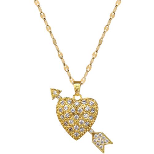 Stainless Steel Jewelry Necklace, 304 Stainless Steel Chain, with Brass, with 5cm extender chain, Heart, gold color plated, fashion jewelry & micro pave cubic zirconia & for woman cm 
