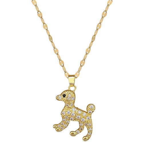 Stainless Steel Jewelry Necklace, 304 Stainless Steel Chain, with Brass, with 5cm extender chain, Dog, gold color plated, fashion jewelry & micro pave cubic zirconia & for woman cm 