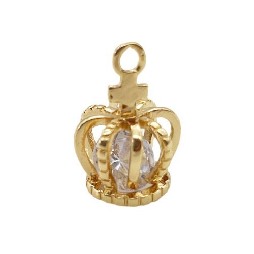 Cubic Zirconia Micro Pave Brass Pendant, Crown, plated, DIY & micro pave cubic zirconia, golden 