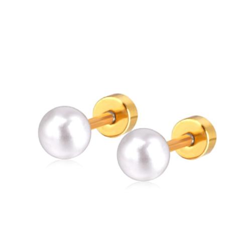 Stainless Steel Stud Earring, 304 Stainless Steel, with Plastic Pearl, plated, Unisex 