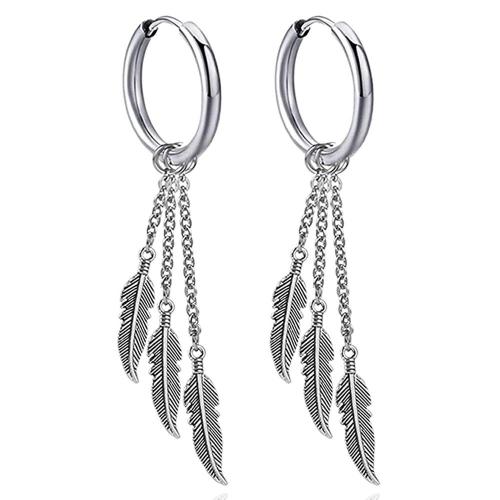 Huggie Hoop Drop Earring, 304 Stainless Steel, Feather, plated, for woman, original color 