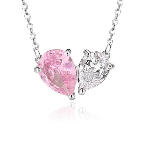Brass Cubic Zirconia Jewelry Sets, Heart, plated & micro pave cubic zirconia & for woman, platinum color [