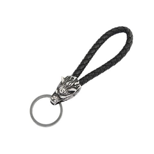 Stainless Steel Key Chain, 304 Stainless Steel, with leather cord, polished, vintage & Unisex, original color 