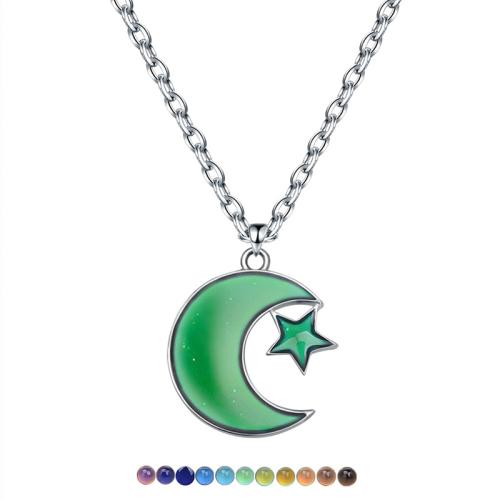Mood Necklace , 304 Stainless Steel, with Zinc Alloy, for woman & change their color according to the temperature & enamel 