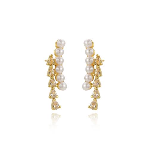 Cubic Zircon Brass Earring, with Cubic Zirconia & Plastic Pearl, plated & for woman 