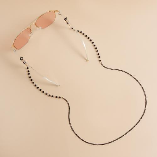 Zinc Alloy Glasses Chain, with Glass, gold color plated, for woman, black [