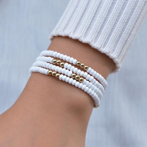 Glass Seed Beads Bracelets, Seedbead, with Iron, fashion jewelry, white [