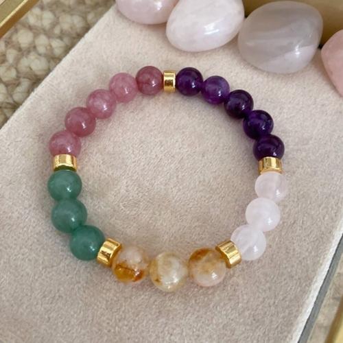 Gemstone Bracelets, Natural Stone, with Glass & Zinc Alloy, fashion jewelry, mixed colors .5 cm 