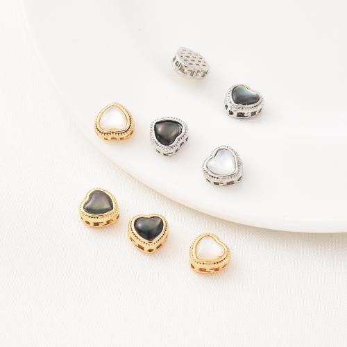 Entretoise de perles en laiton, avec coquille noire & coquille blanche, coeur, Placage, DIY, plus de couleurs à choisir Environ 1mm, Vendu par PC