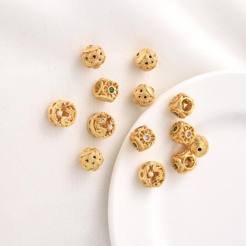 Brass Spacer Beads, with Plastic Pearl, plated, DIY & micro pave cubic zirconia, golden 