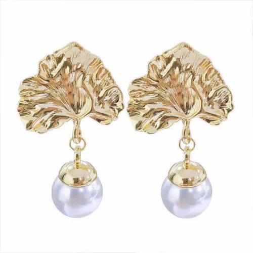 Brass Stud Earring, with Plastic Pearl, fashion jewelry & for woman 