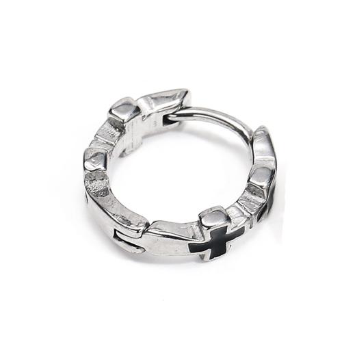 Stainless Steel Huggie Hoop Earring, 304 Stainless Steel, Cross, fashion jewelry & for man & enamel, original color 