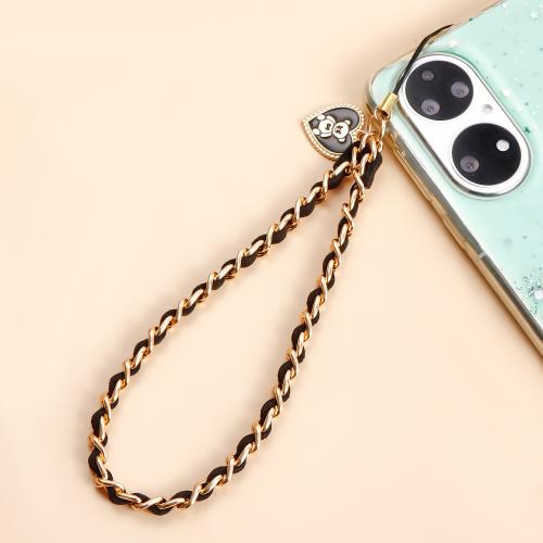 Fashion Mobile Phone Lanyard, Zinc Alloy, with Plastic, gold color plated & for woman & enamel & with rhinestone [