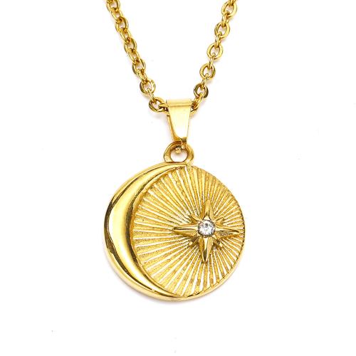 Stainless Steel Jewelry Necklace, 304 Stainless Steel, Vacuum Ion Plating, fashion jewelry & for woman & with rhinestone, golden Approx 45 cm 