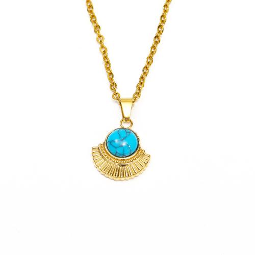 Stainless Steel Jewelry Necklace, 304 Stainless Steel, with turquoise, Vacuum Ion Plating, fashion jewelry & for woman, golden Approx 45 cm 