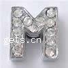 Zinc Alloy Letter Slide Charm, Letter M, plated, with Mideast rhinestone nickel, lead & cadmium free, Grade A Approx 