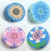 Polymer Clay Jewelry Beads, Coin, with flower pattern, mixed colors 