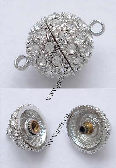 Zinc Alloy Screw Clasp, Round, plated, with Mideast rhinestone & single-strand, more colors for choice, nickel free, 10x10mm, Sold By PC
