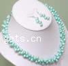 Conjuntos de joyería perlas de agua dulce natural, perla, pendiente & collar, 2-sarta, azul claro, 5--6mm, longitud:17 Inch, Vendido por Set