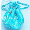 Satin Jewelry Pouches Bags, Rectangle, with flower pattern, mixed colors 