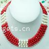 Natural Coral Necklace, with pearl, two tone, 7-8mm 8mm Inch 