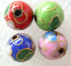 Smooth Cloisonne Beads, with flower pattern & mixed, 10mm 