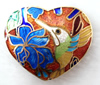 Smooth Cloisonne Beads, Heart, with flower pattern 