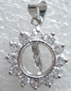 Brass Pendant Open Back Setting, Flower, plated, with rhinestone 16mm 