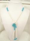 Turquoise Freshwater Pearl Necklace, with Natural Turquoise, single-strand, 8-9mm Inch 
