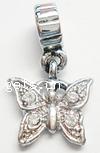 Zinc Alloy European Pendants, Butterfly, plated, without troll & with rhinestone Approx 4mm 