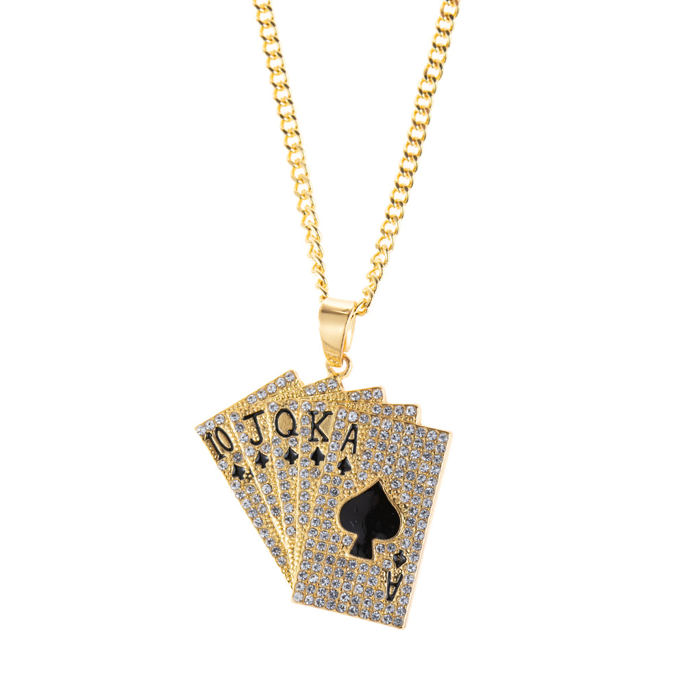 1 gold playing card necklace with diamond