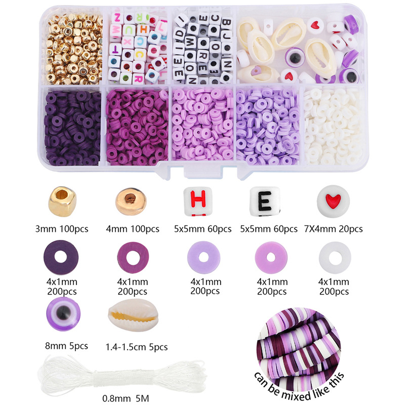 4mm soft pottery + letter beads + accessories purp