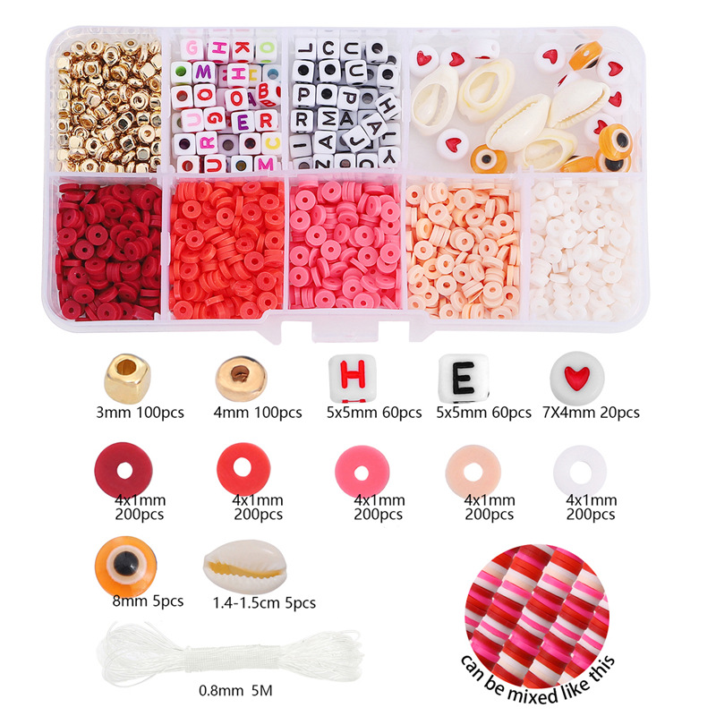 4mm soft pottery + letter beads + accessories red