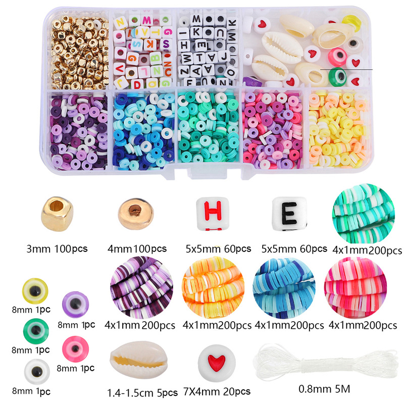 4mm soft pottery + letter beads + accessories mixe