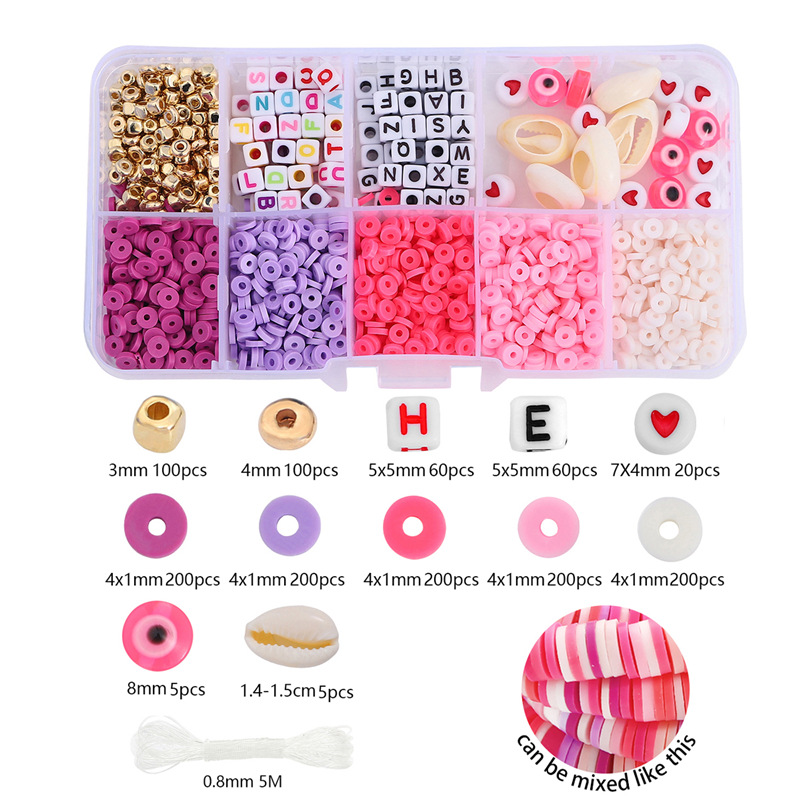 4mm soft pottery + letter beads + accessories pink