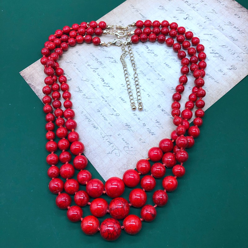 Red turquoise set necklace 48CM+6CM 156G