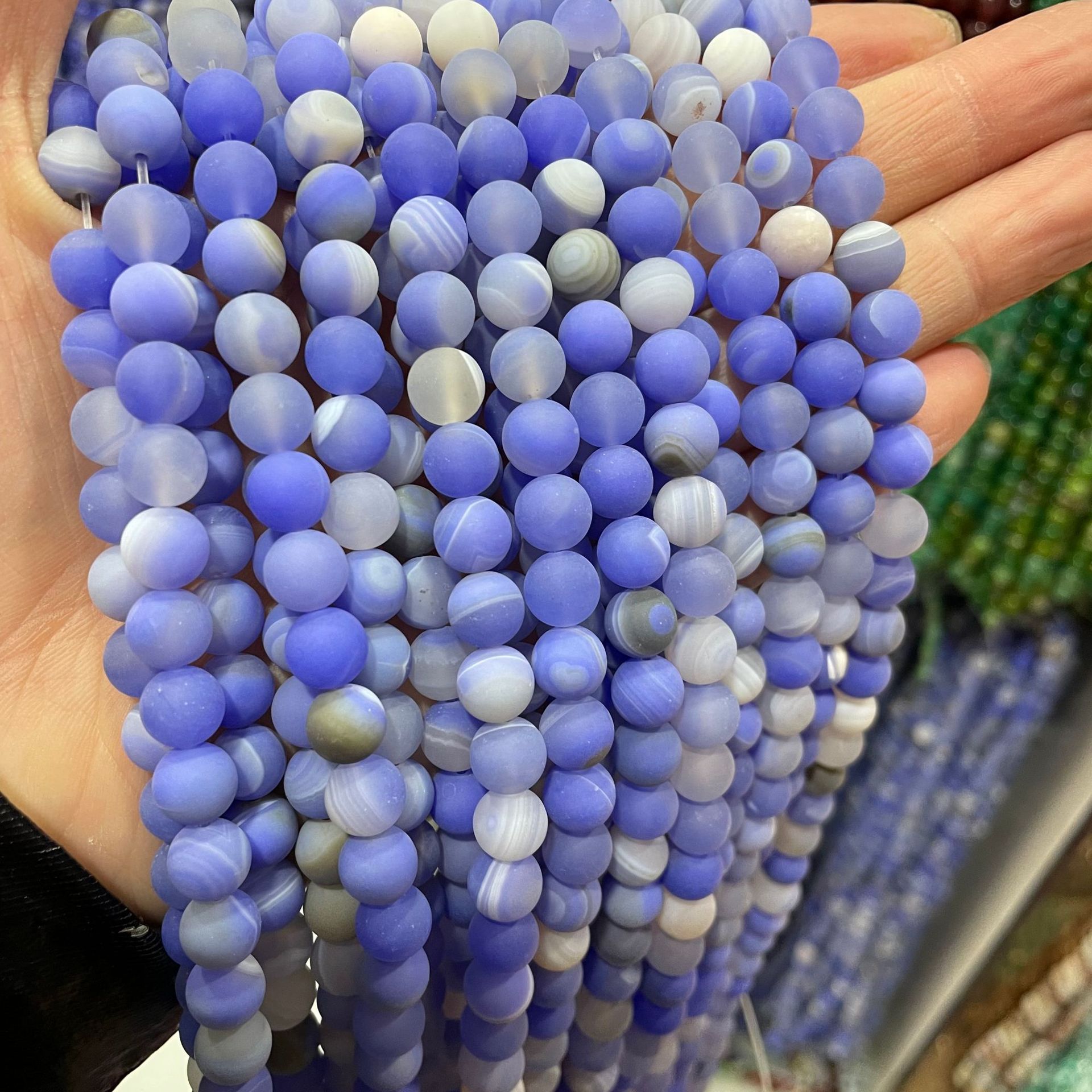 Matte purple luo blue wrapped silk agate 8mm (abou