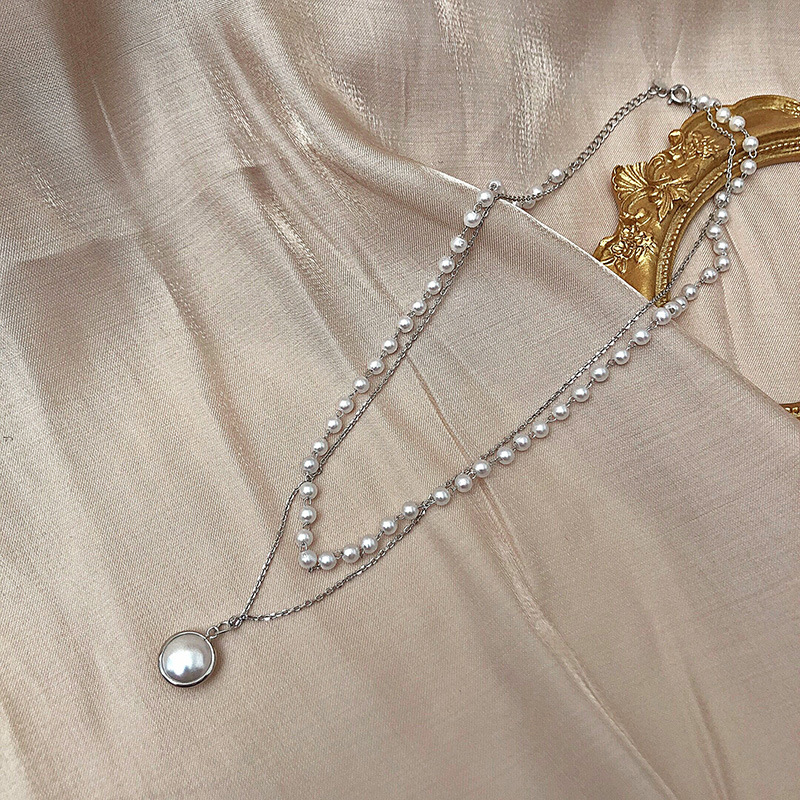 Silver double pearl necklace